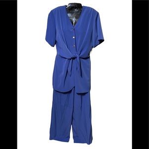 NWT Vintage 90s Women's Blue Tie-Front Jumpsuit